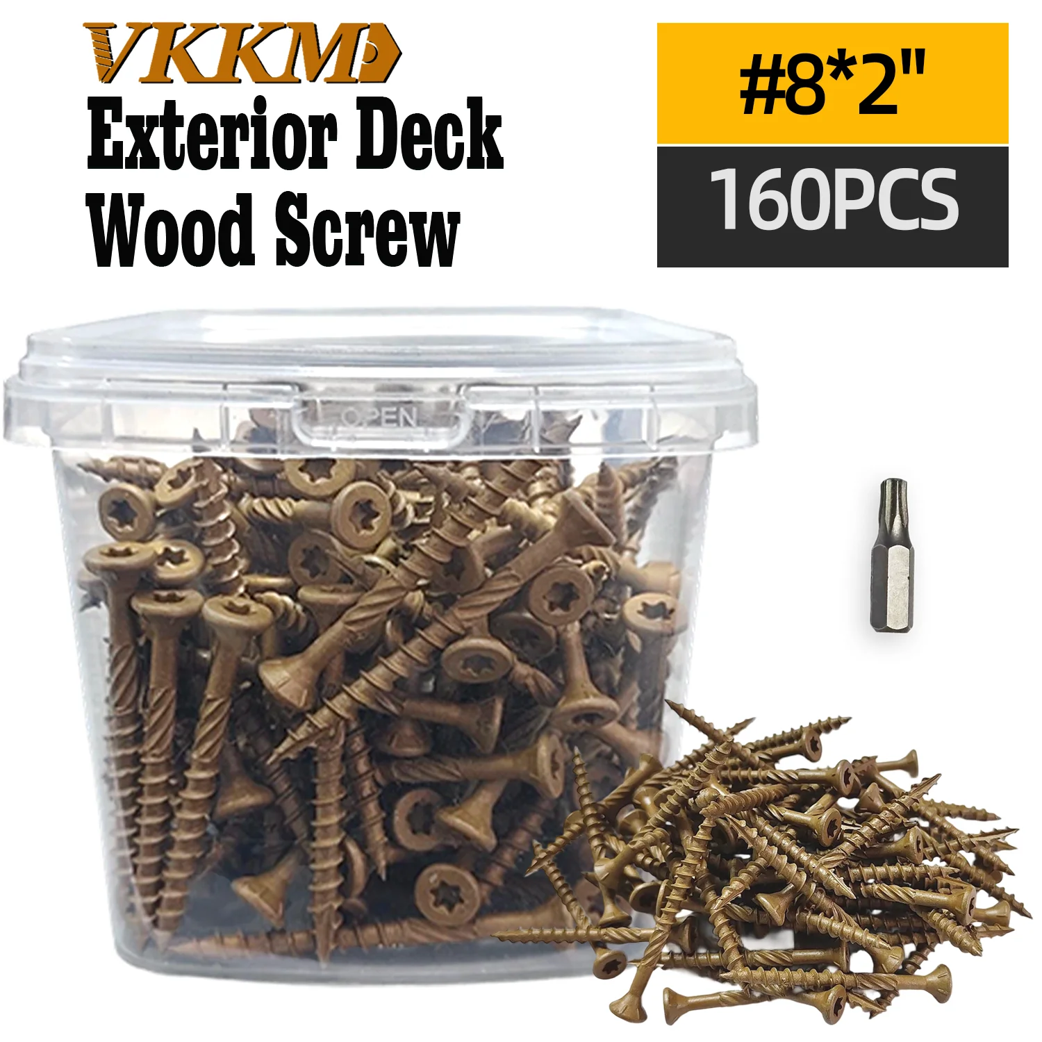

Wood Screws 1-1/2 To 2 in, VKKM Deck Screws #8, Epoxy Coated, T-25 Star/torx Drive, Carbon Steel, OutDoor /Indoor（160/240 PCS).