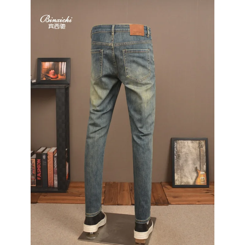 

Новинка 2023 года, осенние джинсы в стиле ретро, мужские модные эластичные утягивающие повседневные ностальгические брюки для похудения, мужской стиль