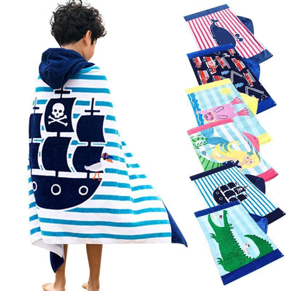 Asciugamano con cappuccio Bambini Bambini Bagno grande in cotone Avvolgimento da spiaggia ad asciugatura rapida Accappatoio con cappuccio per bambini Grafica dei cartoni animati
