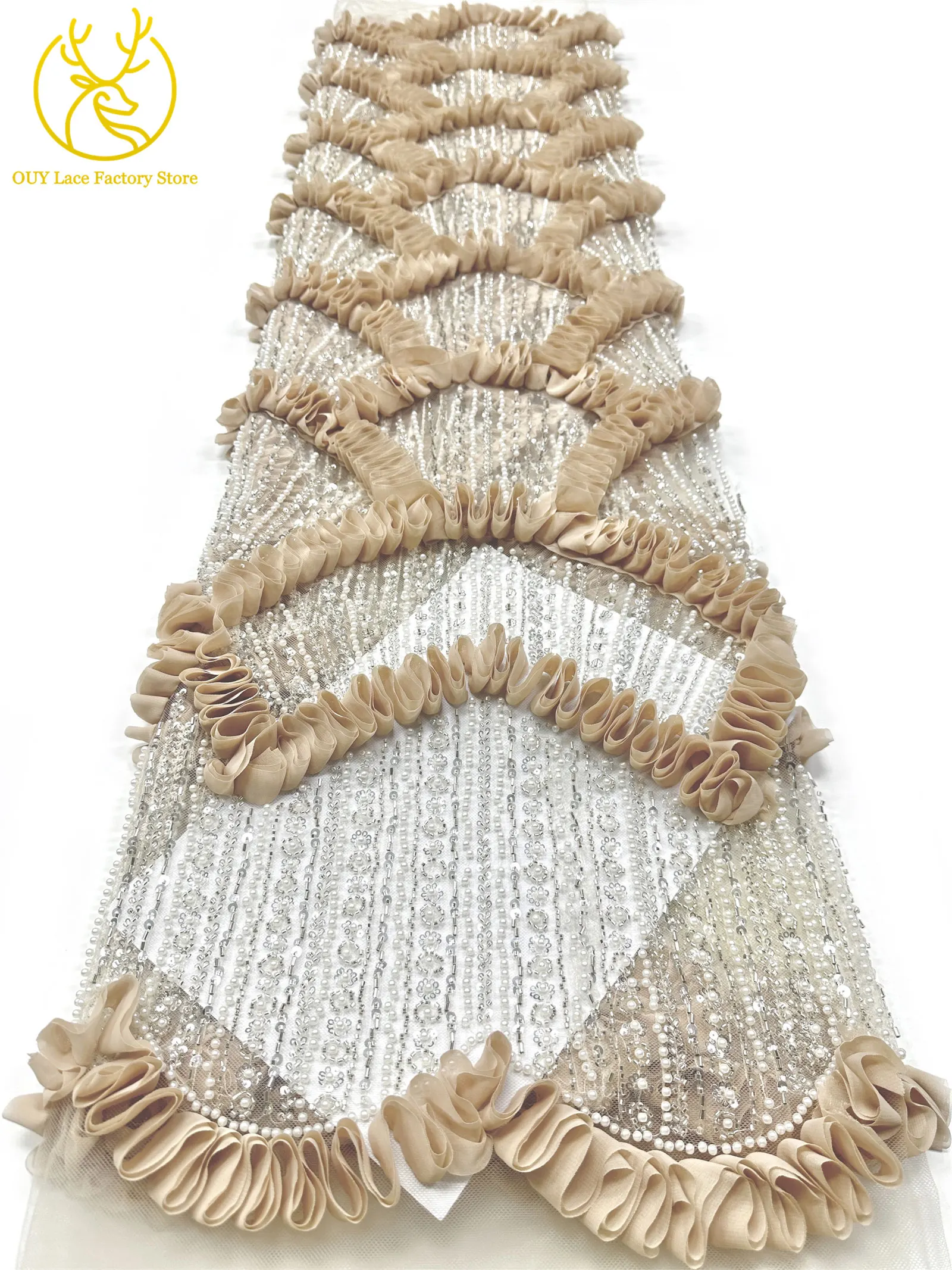 3D High-End Französischer Mesh-Stoff mit Stickerei und Perlen, Spitzenstoff 2026, Hochwertiger Afrikanischer Pailletten-Tüll für Hochzeitskleider zum Nähen – Detail 14