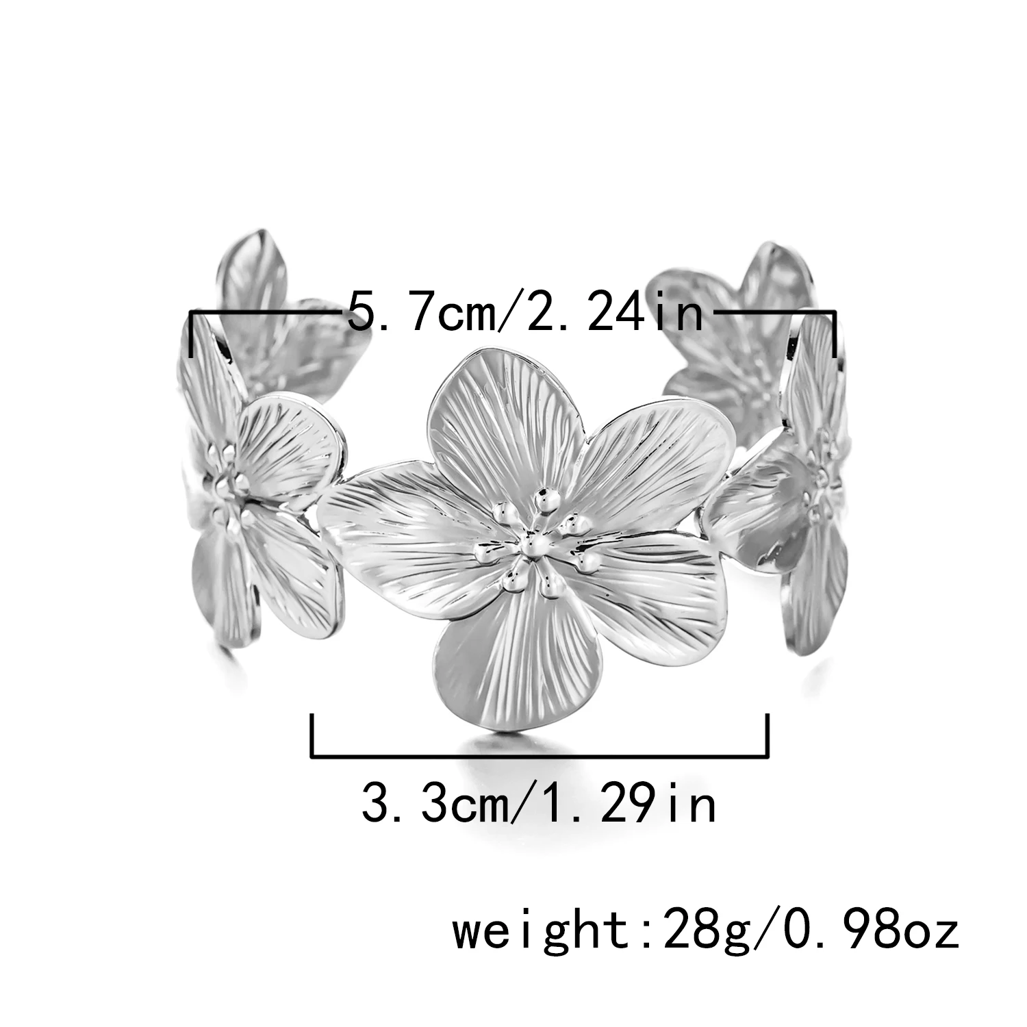 Modisches Vintage-Blumen-Armreif für Damen Trendiger Goldfarben-Metall-Armreif mit breiter Blumenöffnung Eleganter Party-Schmuck – Detail 7