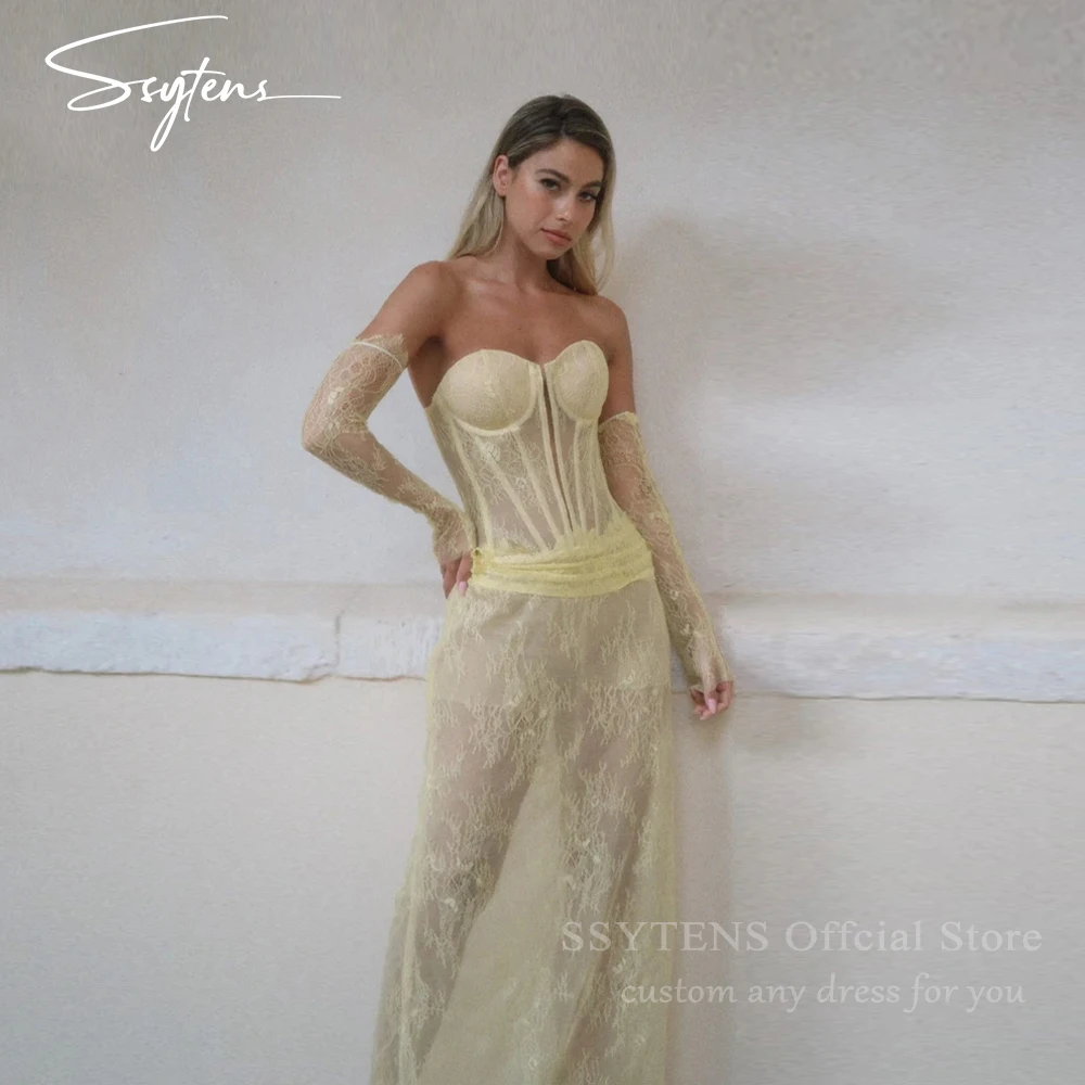 

SSYTENS Elegant Yellow Lace Evening Dresses High Quality Vestido Sweetheart Illusion Vestidos De Novia Robe Soirées Customized