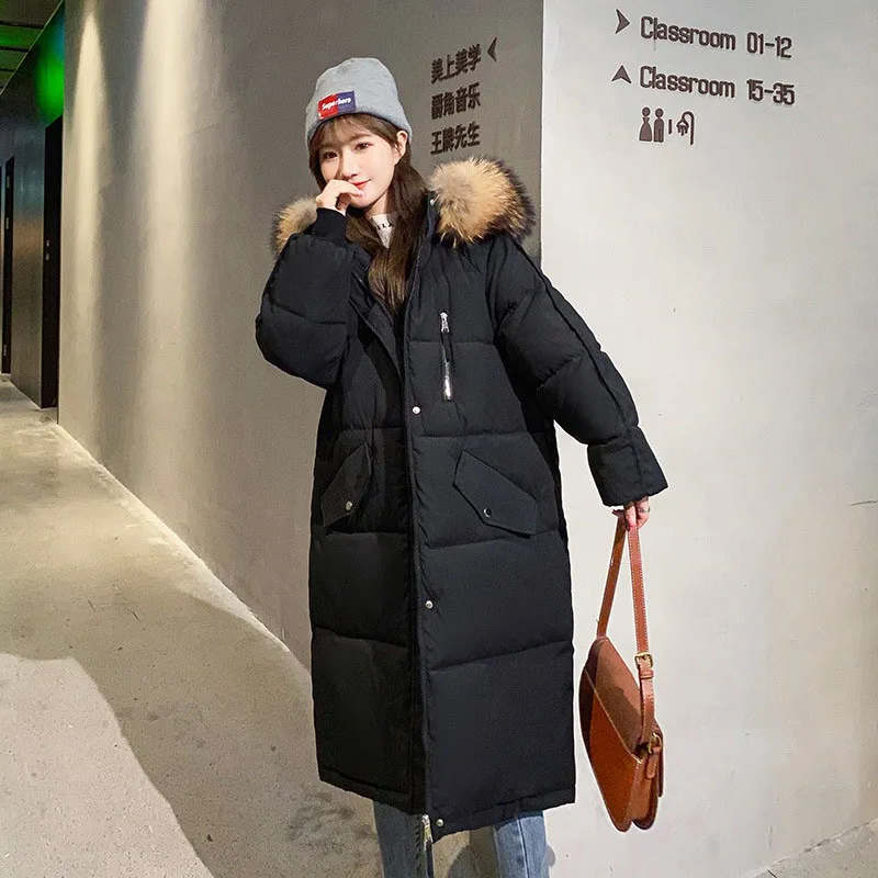 Female Clothing Fashion Solid Color Winter Women Cotton Jacket 2024 New Warm Hooded Fur Collar Loose Women Down Cotton Coat H54