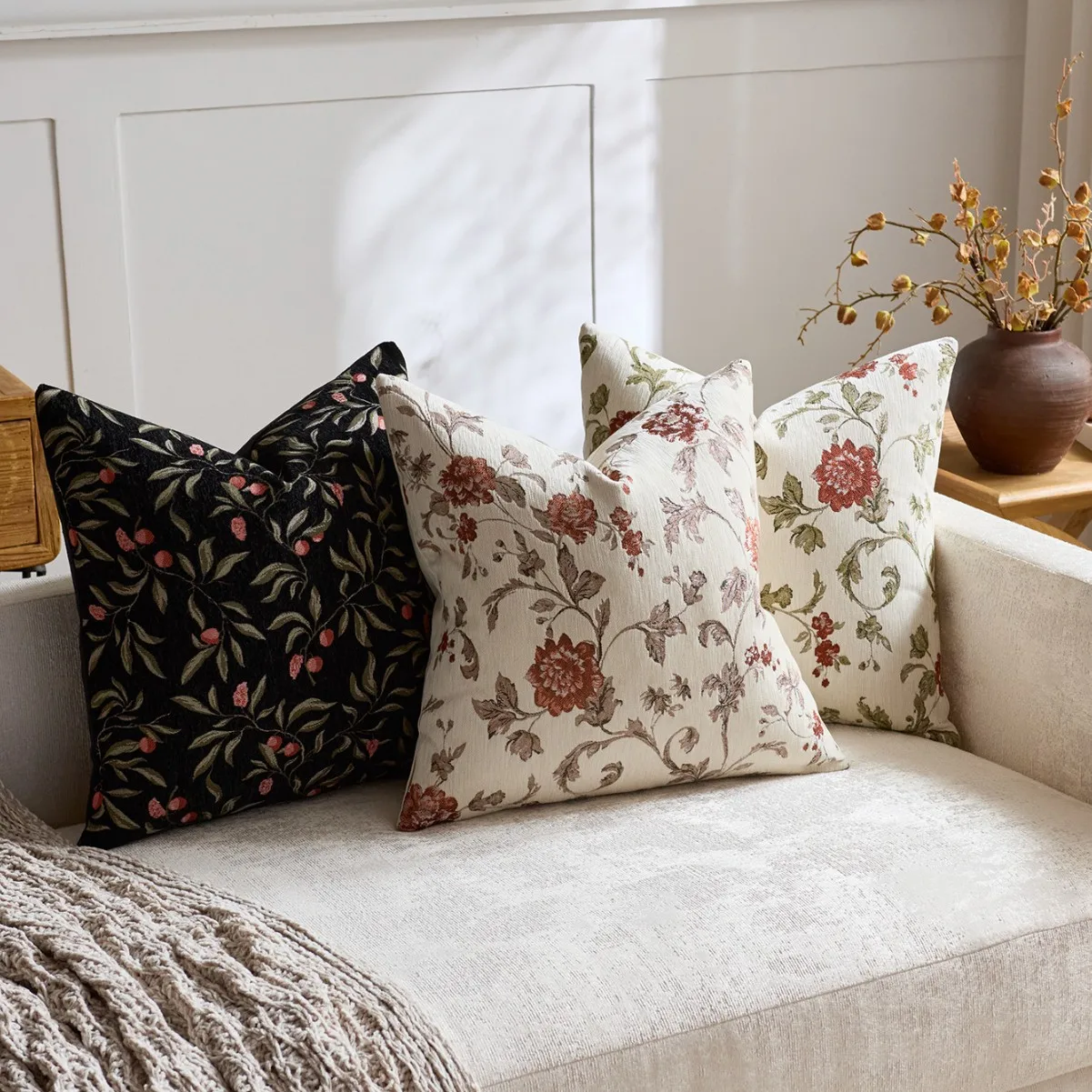 1pc Jacquard Begonia Cushion Cover 45x45cm 50x50cm Elegant Floral Pattern Decorative Pillowcase Sofa Throw Pillow Cover