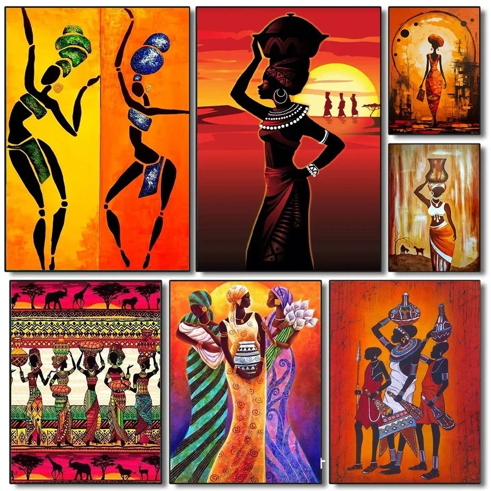 Frameless Canvas Painting African Traditional Culture Abstract Black Woman Canvas Painting Poster, Prints For Living Room, Home