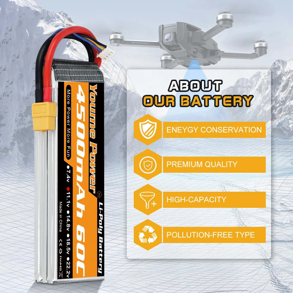YOUME 1PCS 4500mah Lipo Battery 2S 3S 4S 6S 5S 7.4V 11.1V 14.8V