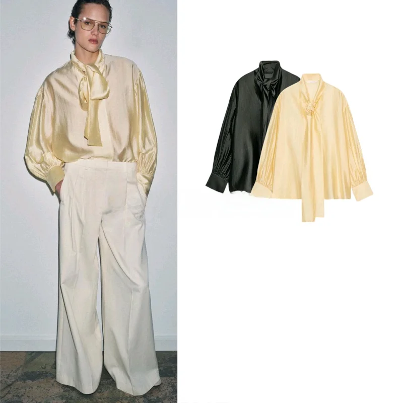 

Spring New Arrival Women's Casual Sle Straight Leg Knot Decorated Long Sve round Ne irt Polyester Fiber