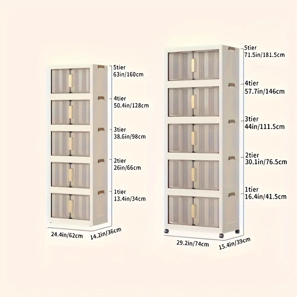3/4/5-Tier Extra Large Folding Storage Cabinet - Plastic Storage Bins With Lids, Collapsible Stackable Containers With Wheels