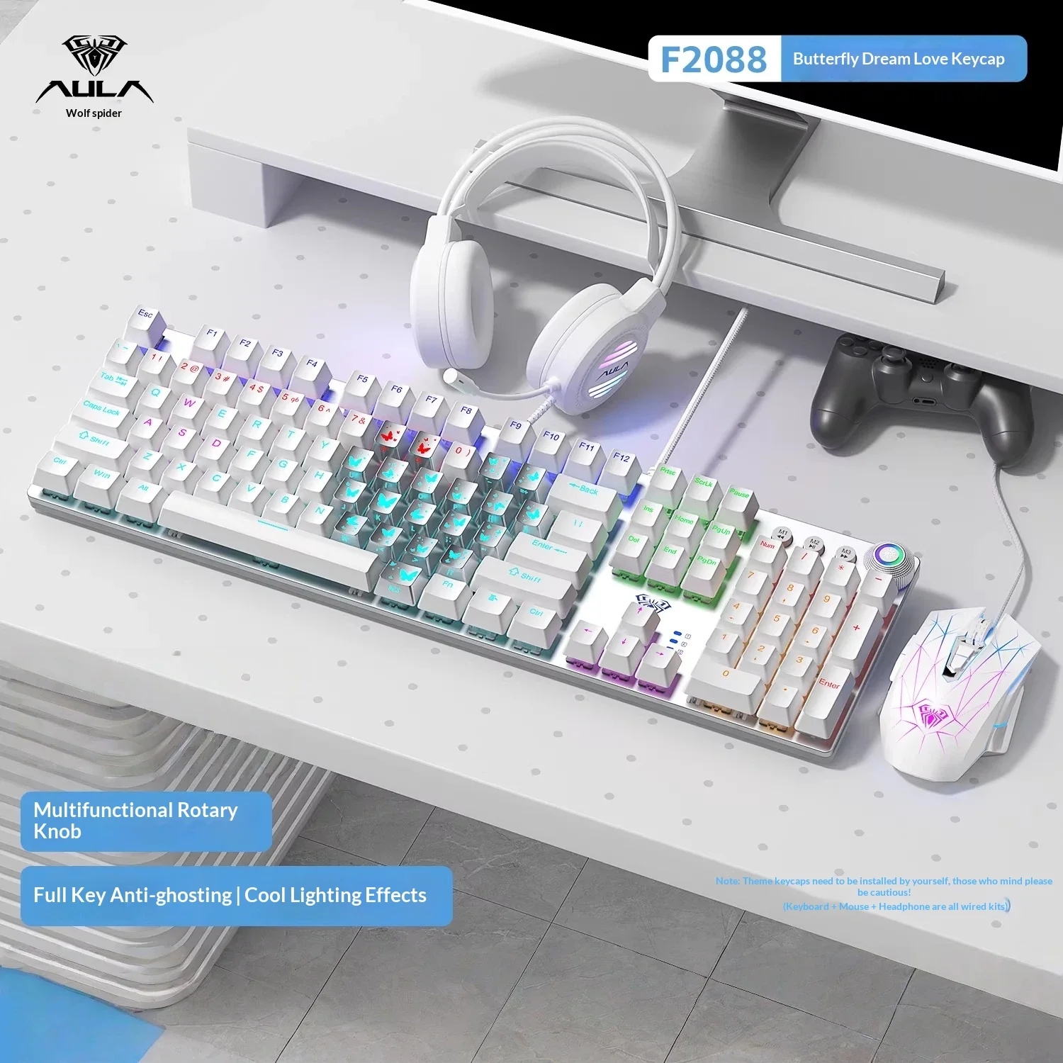 

AULA F2088 RGB Mechanical Keyboard 104 Keys Full Anti-Ghosting Metal Panel Multimedia Knob Wired Gaming Keyboard for PC