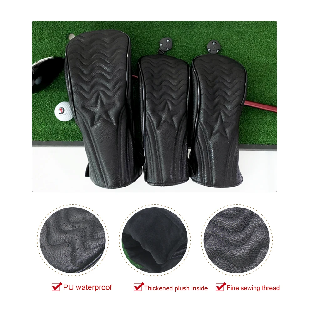 GLOOF Golf Head Covers Driver Fairway Wood Headcover Black Vintage PU Leather 1 3 5 Driver and Fairway HeadCovers for Golf Club