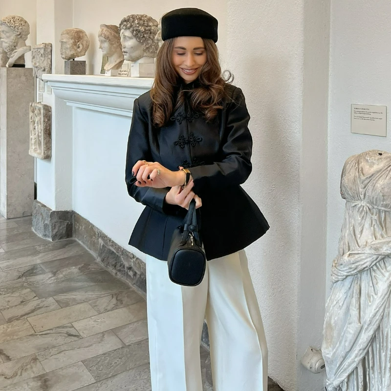 Stylish High-end Black New Chinese-style Button-up Shirt Suit Coat American Cross-border Women's Clothing 2026 Spring New Style