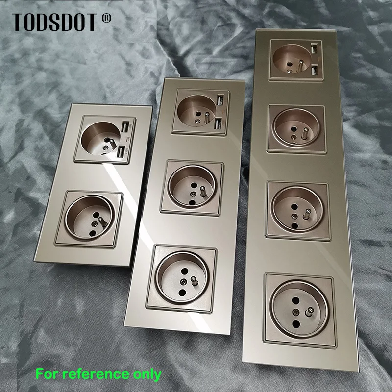 Gold PC Panel Power Socket Switch French German Plug Multi Frame Free Combine Install, ON OFF Module 1/2/3/4 Gang 1|2|3| Way