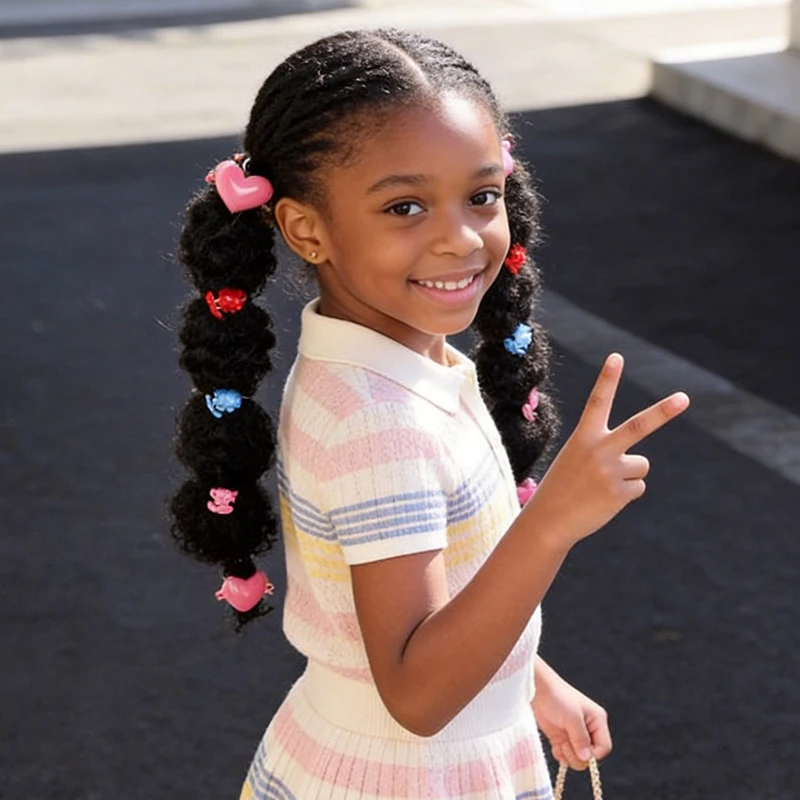Two-Piece Synthetic Fake Ponytails with Mystery Color Hair Clips (Random Accessory Colors) for Fun Play & Parties