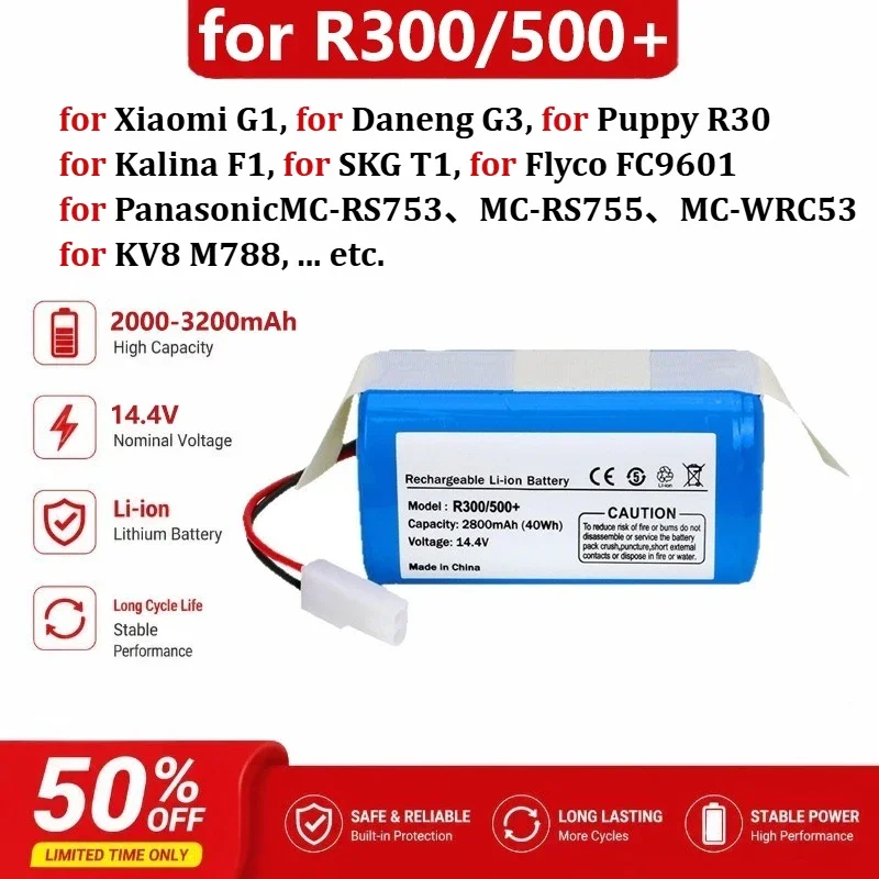 [New] 14.4V 2000-3200mAh Battery for Xiaomi G1 Daneng X3 Puppy R30 Panasonic MC-RS753/755/WRC53 SKG-T1 Kalina-F1