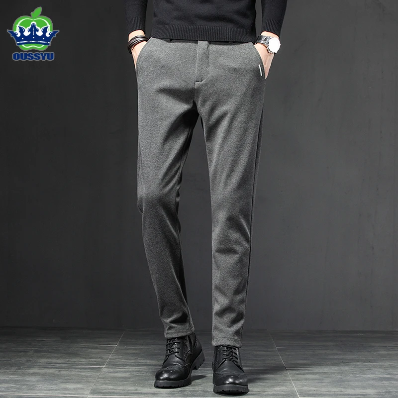 

OUSSYU Men's Spring Autumn Casual Pants High Quality Classic Thick Straight-leg Trousers Male Brushed Fabric Brand Clothing 38