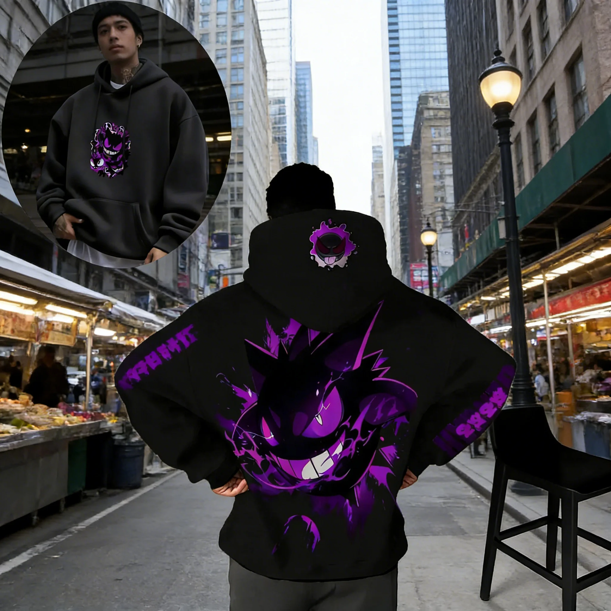 

Худи с принтом Geng Gui из аниме Pokémon 2026: Модный повседневный свободный худи унисекс