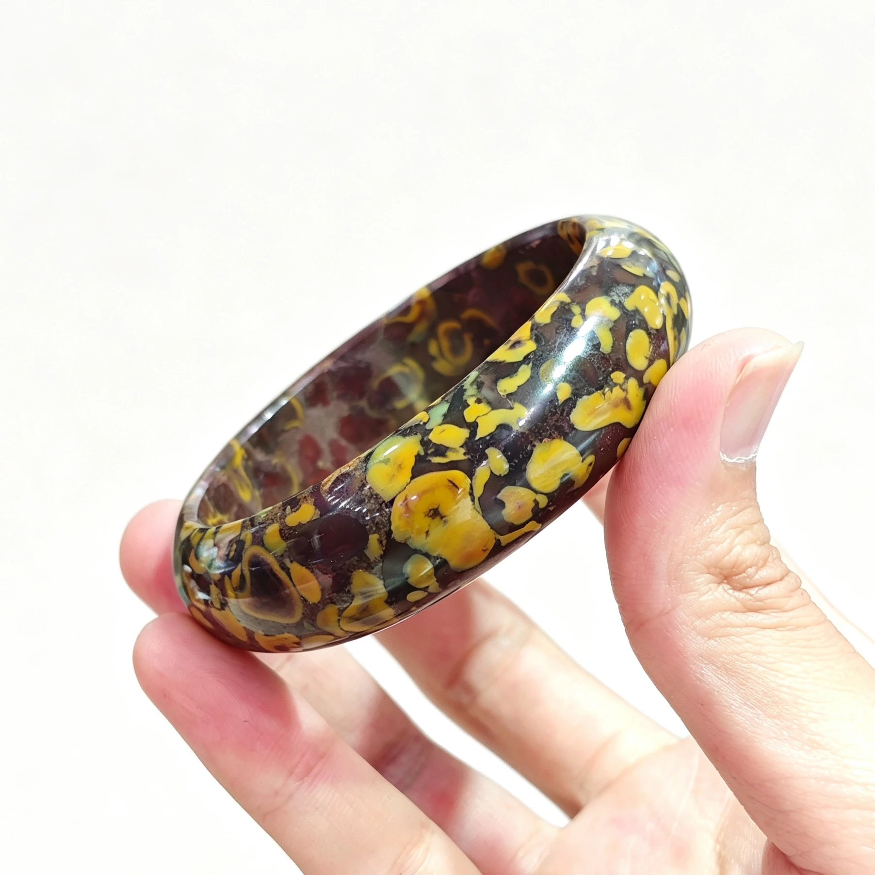natural-nuwa-stone-bangle-bracelet-yellow-plum-blossom-jasper-bangle-smooth-polished-gemstone-jewelry-gift-women