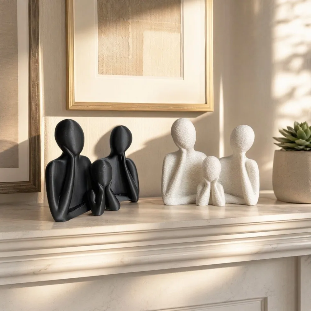 Couple Embracing Sculpture Abstract Family Sculpture Plastic Resin Minimalist Figure Statue Modern 3D Printed view 2