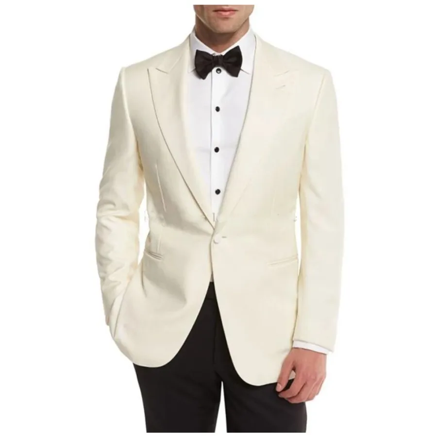 

Мужские костюмы из 2 предметов, свадебная одежда для жениха, деловая одежда, смокинги с остроконечными лацканами, вечерние формальные мужские костюмы на заказ, куртка цвета слоновой кости, черные брюки