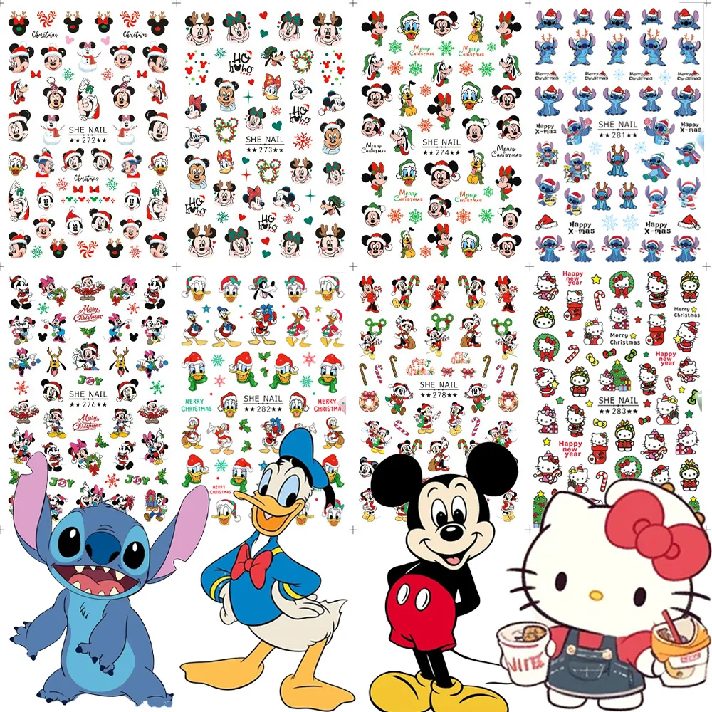 1Pcs 3D Kawaii Cartoon Nail Art Stickers Hello Kitty/Mickey/Stitch/Donald Duck Multiple styles Anime Christmas DIY Nail Supplies