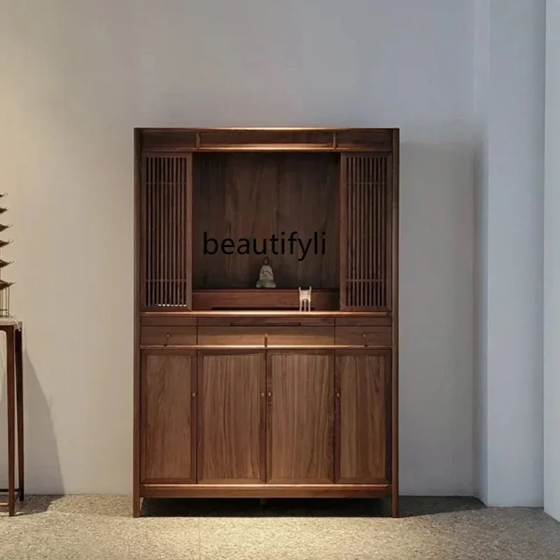 

x11New Chinese solid wood casket, Guanyin Buddha statue, Buddhist platform, Bodhisattva black walnut table stand cabinet