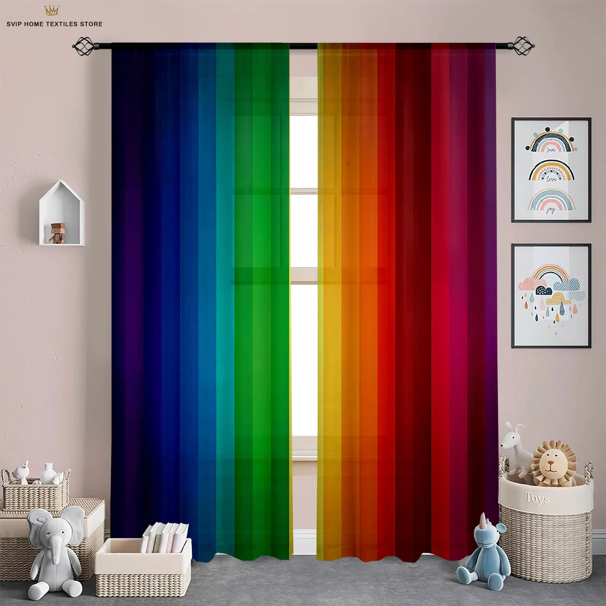 

Rainbow Color Stripes Curtains for Boys and Girls, Three-Dimensional Printing Curtains, Kitchen and Living Room Decoration