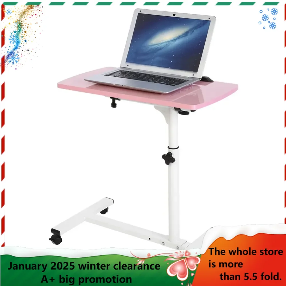 Mobile Laptop Table Small Standing Desk Angle & Height Adjustable Rolling Laptop Desk Cart Over Bed Table for Home Office, Pink