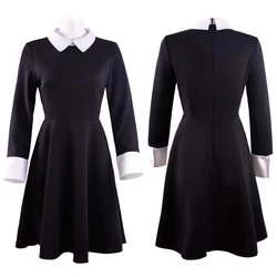 Movie Vintage Black Gothic Outfits Wednesday Addams Cosplay Costume Fancy Dress Halloween Party Costume Women Girls Adult Child