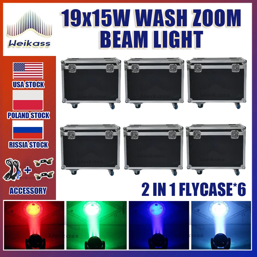 0 Belasting 6 Stuks Flycases Voor Led 19X15W Moving Head Dj Podium Licht Uitrusting Concert Producties Professionele Bruiloft