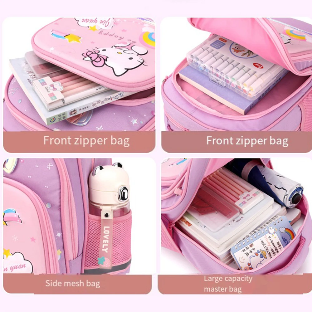Hello Kitty Kawaii Trolley Schoolbag for Kids Sanrios Anime New Large Capacity Bag Waterproof Bags Rolling Backpack with Wheel - Image 3