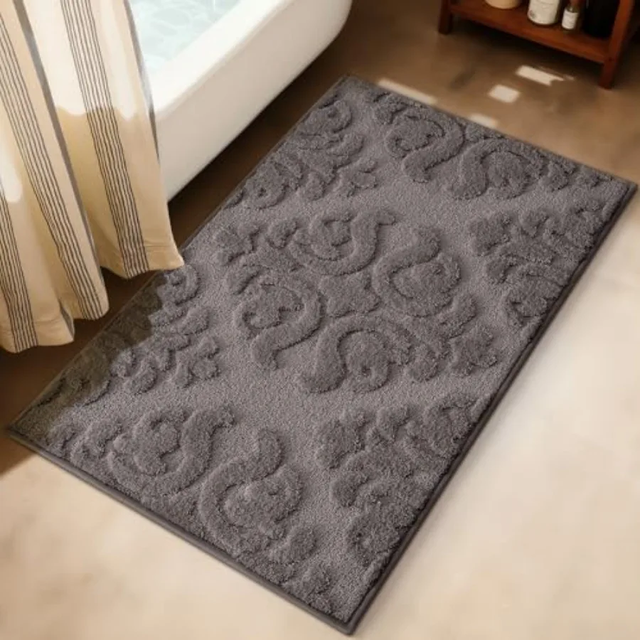 

Bathroom Rugs Non Slip Rubber Backing Ultra Soft Microfiber Bath Mat Machine Washable Elegant Floral Bath Rugs for Shower Floor