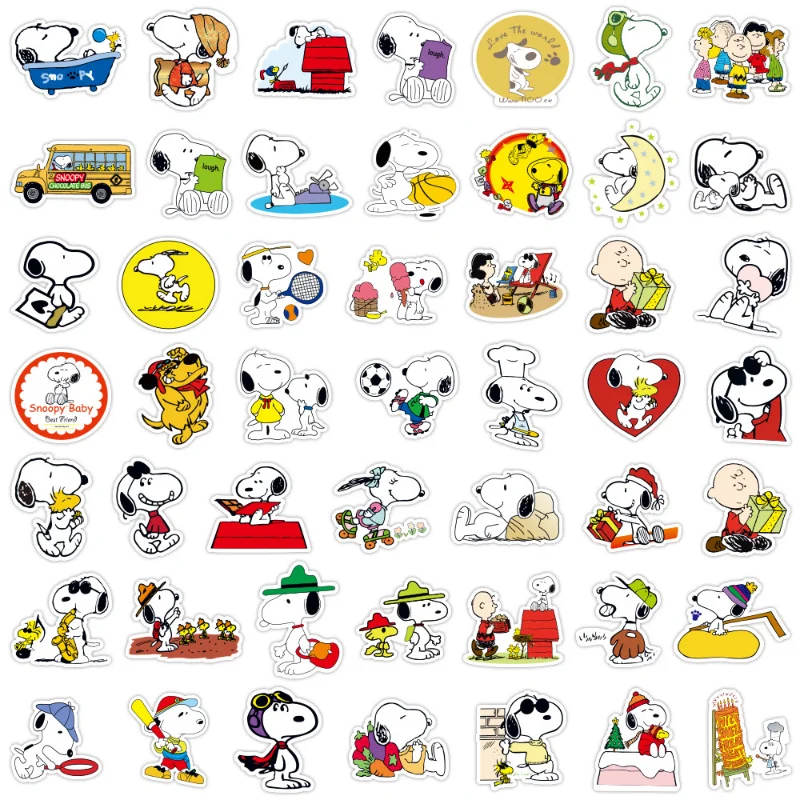 50pcs Snoopy Stickers Mix Cartoon Anime Graffiti Decals Laptop Phone Bottle Luggage Skateboard Cute Kids DIY Waterproof Decals