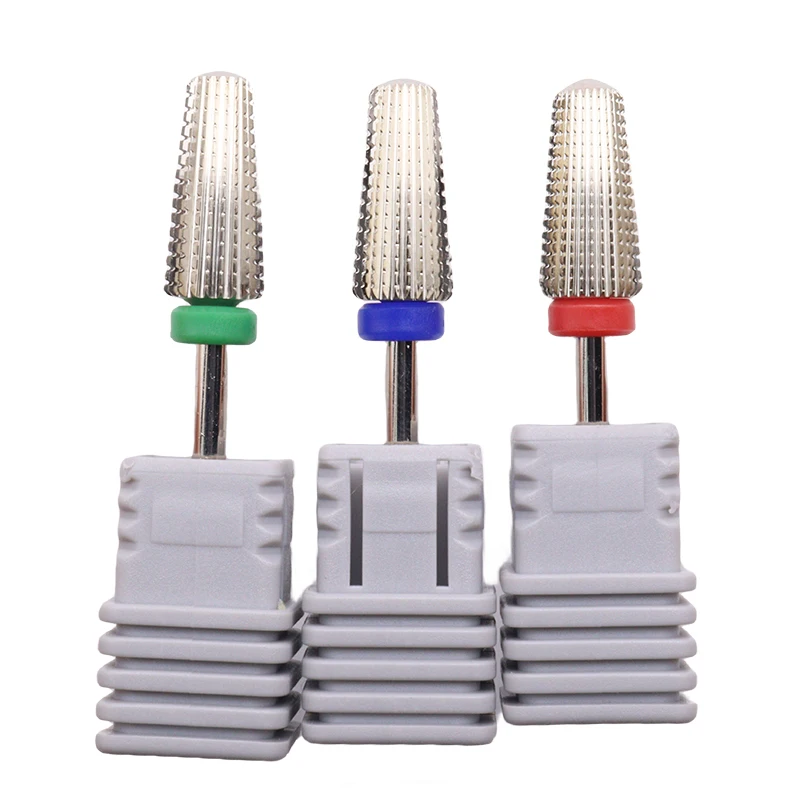 Silver Coated Cone Smooth Top Tungsten Carbide Nail Drill Bit, Dual Direction Left & Right Hand Use, Professional Nail File Bit