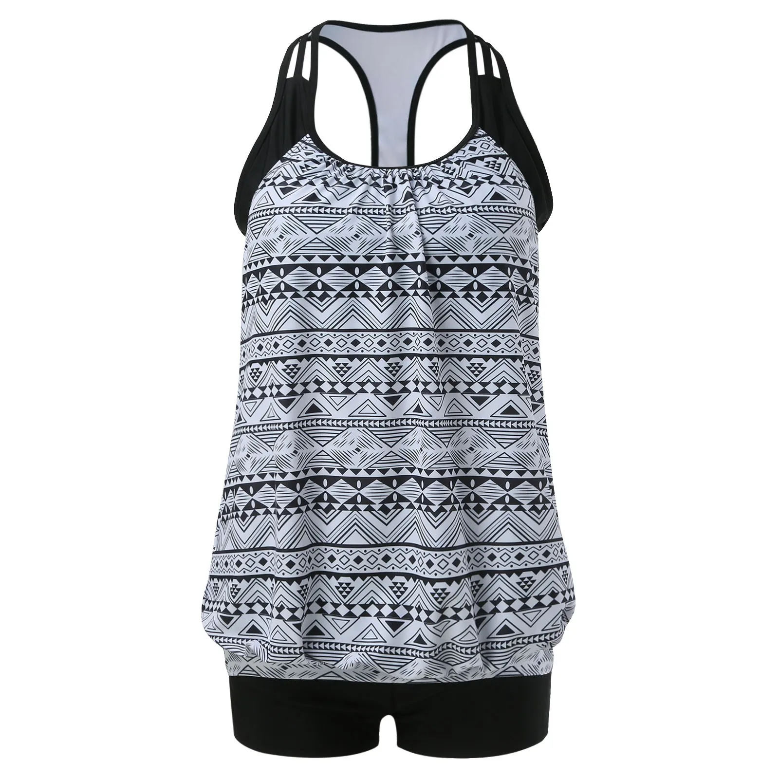 Tweedelige Tankini Badpakken T Back Blouson Zwembroek Met Boy Shorts Vrouwen Badpakken Dames Badpak Met Korte Broek 3 Stuk