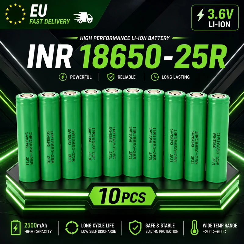 Zelle INR18650 25R 2500mAh 3,6V wiederaufladbare Lithium-Batterie 20A, hohe Entladung und lange Lebensdauer, für Batteriepacks und Werkzeuge, verfügbar auf europäischem Lager mit Versand aus Polen.