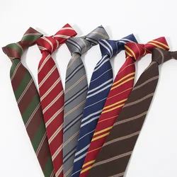 7CM Polyester Ties For Men Business Striped Blue Brown Neck Tie College Young Girls Neckties Party Shirt Collar Accessory Cravat