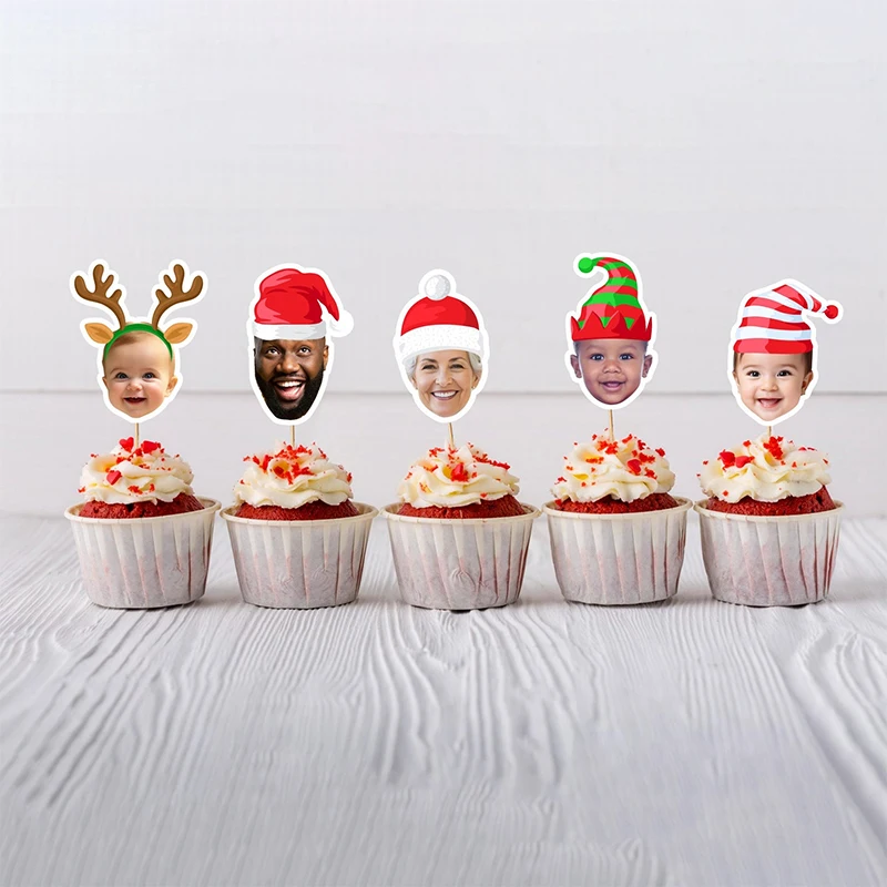

Christmas Custom Face Cupcake Toppers, Christmas Party Decorations, Doll Face Paper Tags, Personalized Baby Face Cupcake Toppers