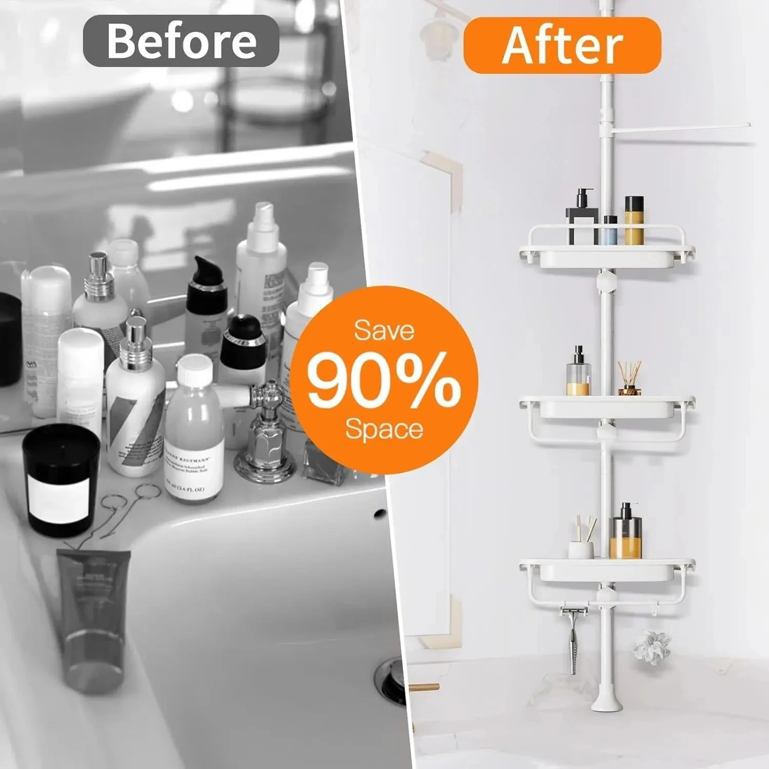 1pc Telescopic Bathtub Shelves Corner Shower Shelf Without Drilling,adjustable From 100 To 260 Cm,Restroom Floor Standing Holder