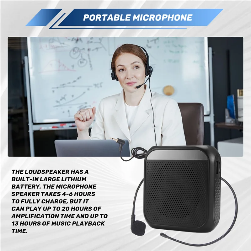 Effizientes, tragbares Sprachverstärker-Mikrofon-Headset, wiederaufladbarer Sprachverstärker für Lehrer, Training, Tourenführer, Klassenzimmer