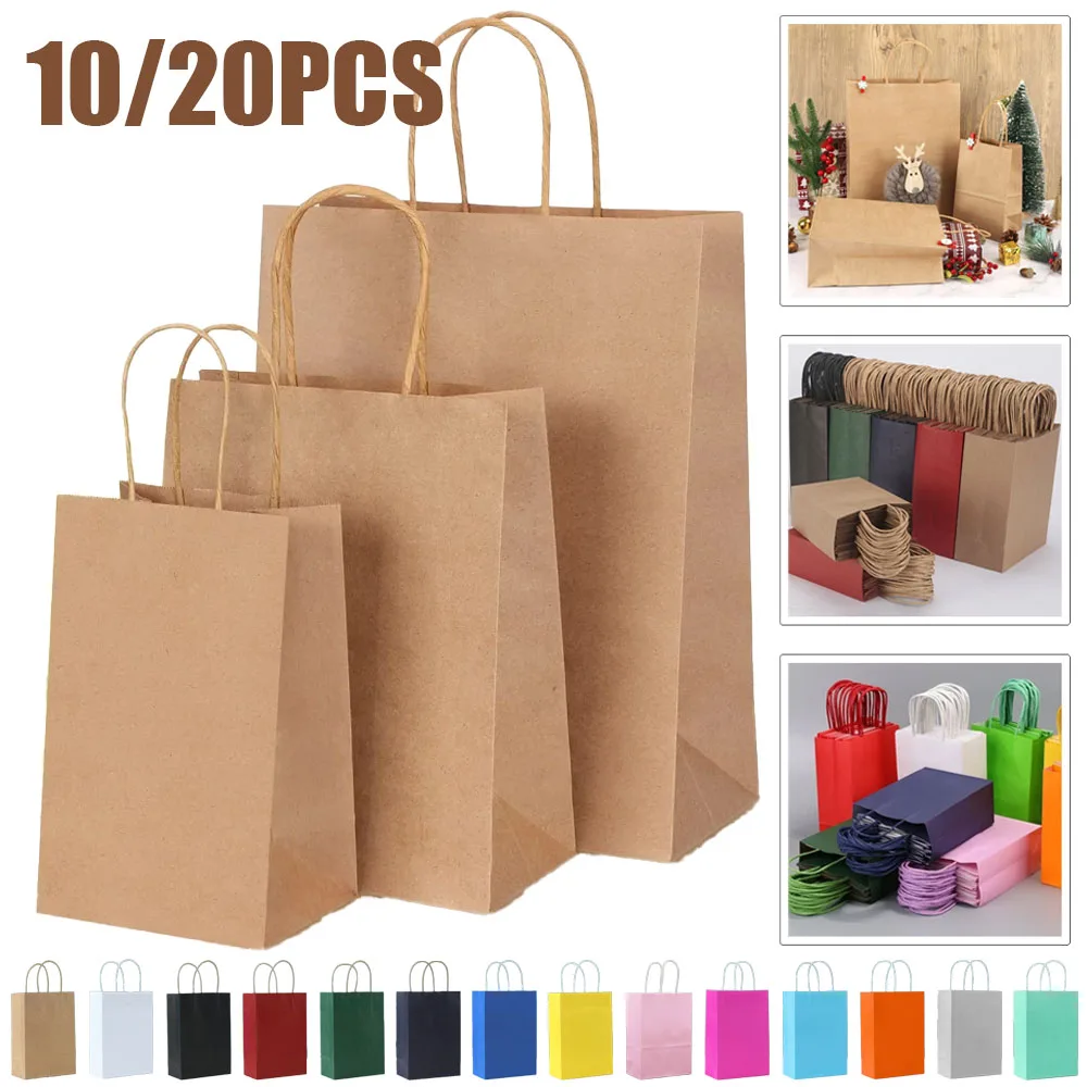 10/20 قطعة أكياس هدايا الحفلات أكياس التسوق الورقية القابلة لإعادة التدوير لهدايا أعياد الميلاد كاندي علاج جودي وتغليف البقالة