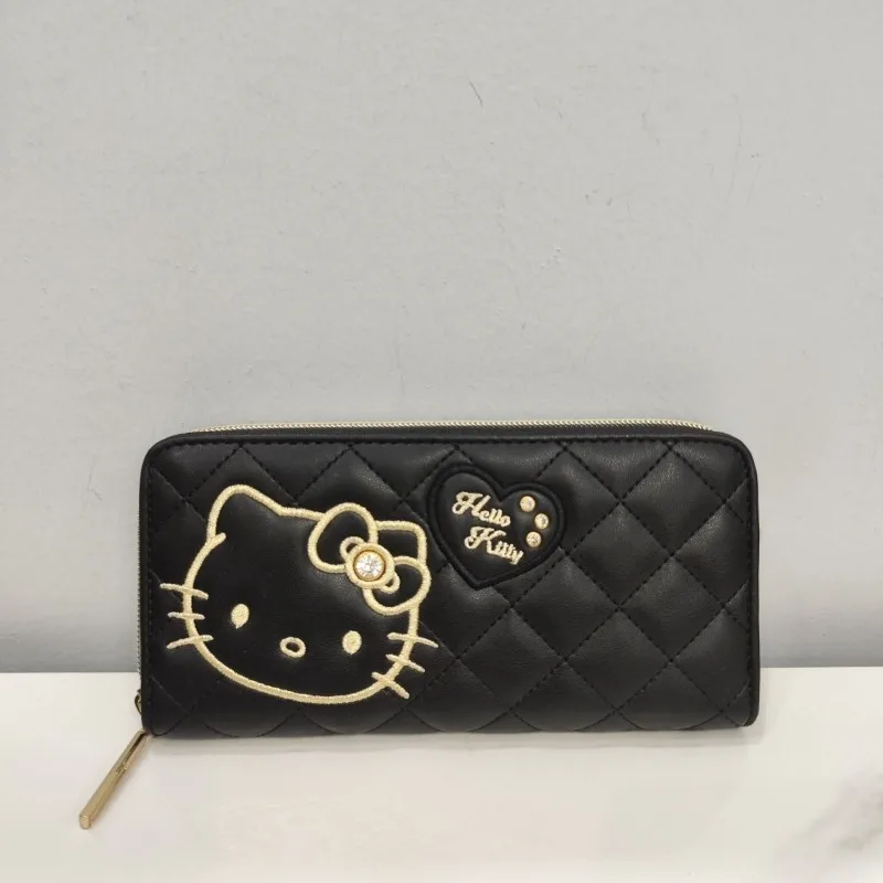 

Аниме-кошелек Sanrio Hello Kitty с минималистичной вышивкой, функциональный длинный кошелек-клатч для карт, для женщин, мультяшный, милый, очаровательный