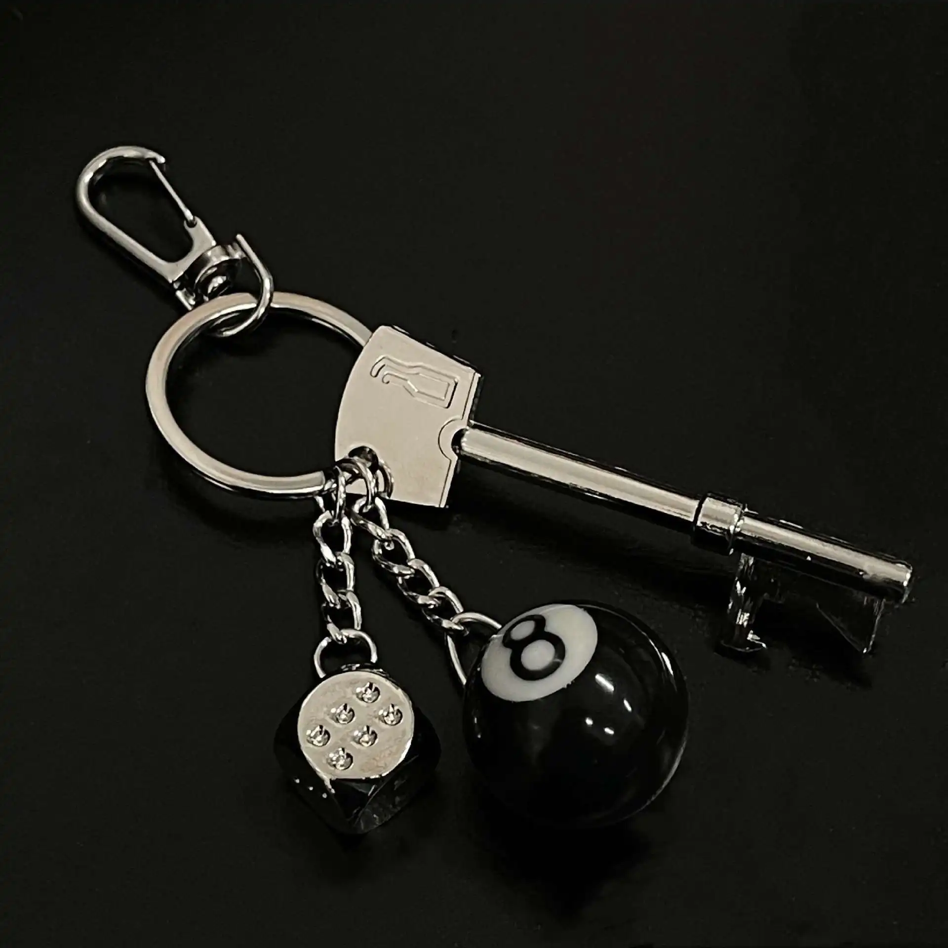 Trendy black 8 ball keychain Outdoor Fashion Pendant Waist metal decoration Portable bottle opener Backpack ornament