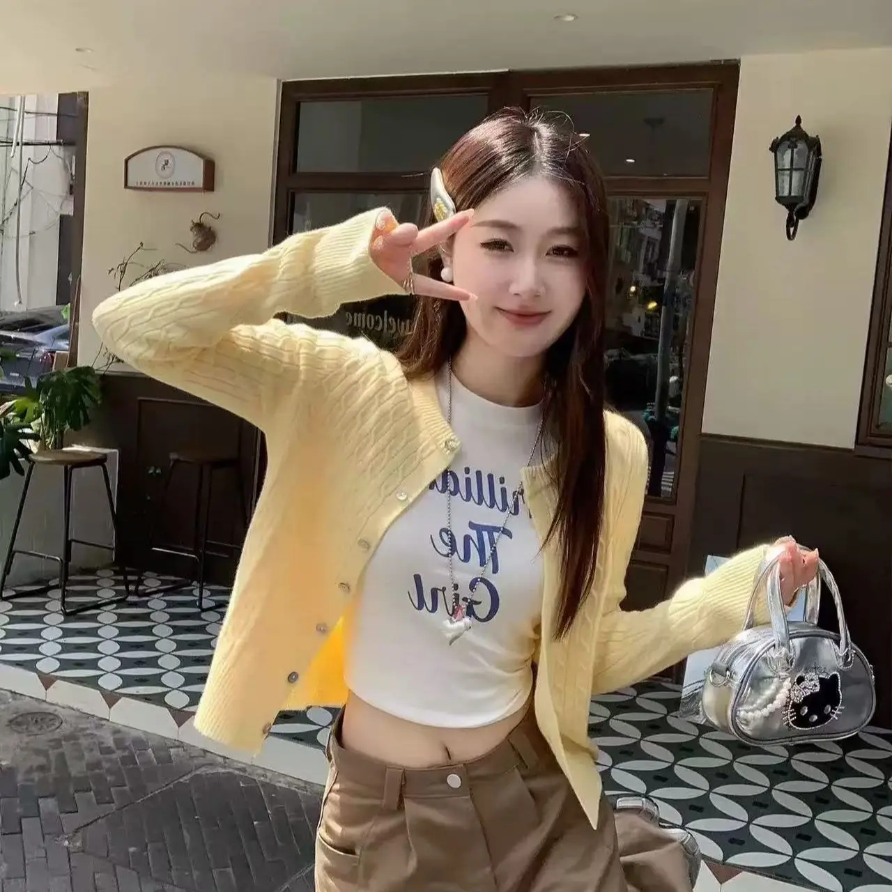 

Красный вязаный кардиган 2021, укороченный свитер в корейском стиле, винтажный короткий топ, кокетка, эстетичная женская мода