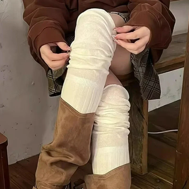 

Гольфы выше колена в стиле Харадзюку, женские чулки, женские однотонные лоскутные чулки, высокая эластичность