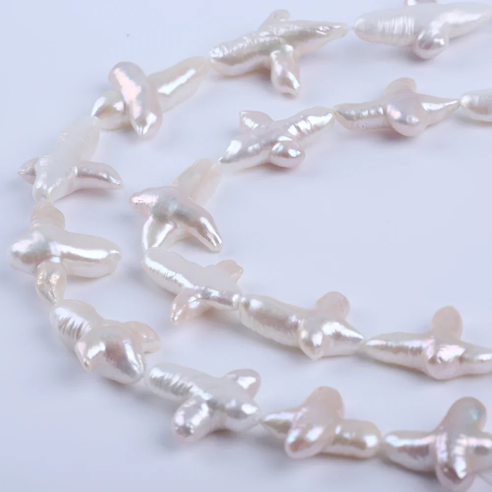 20-28mm*30-36mm White Baroque Irregular Cross Shaped Cultured Freshwater Pearl Strands For Jewelry Making