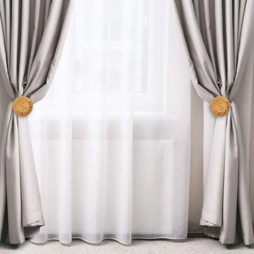 2 Pack Trendy Wall Mounted Curtain Tiebacks Round Shape Wooden Curtain Holdback Durable Modern Wall Hooks for Bedroom Window