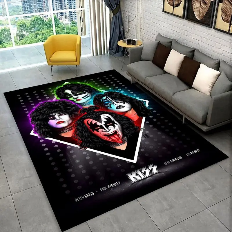 Retro Kiss Rock Heavy Metal Band Carpet Rug for Playroom Bedroom Living Room Sofa Home Decor,kid Area Rug Non-slip Floor Mat
