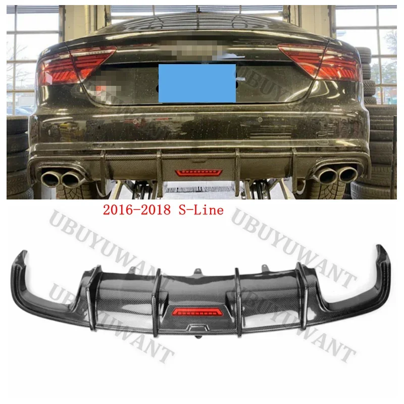 For Audi A7 S-Line S7 RS7 2016 2017 2018 Real Carbon Fiber Rear Bumper Diffuser Lip Spoiler High Quality Car Accessories