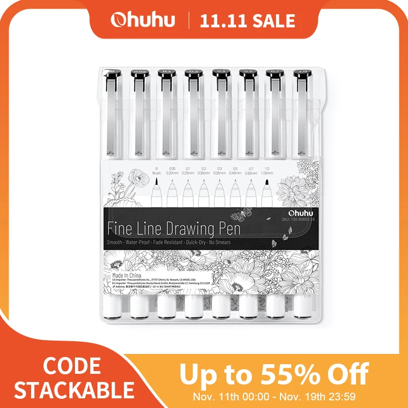 

Ohuhu Micro Pen Fineliner Drawing Pens 8 Pack Line Pens Art Colored Pens Fine Point Markers Waterproof Writing Sketching Manga