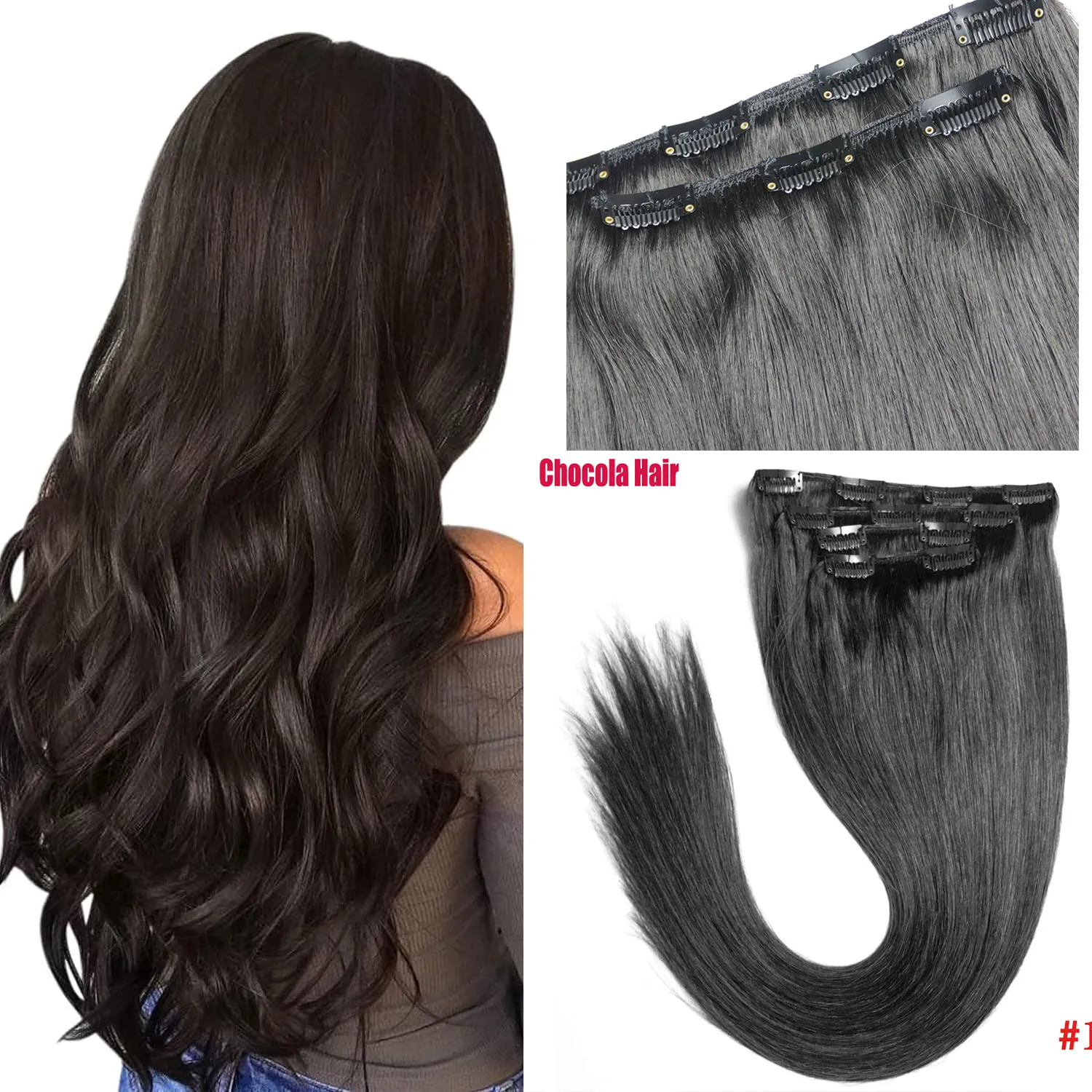 

Chocola Brazilian Remy Clip in Human Hair Extensions 4pcs set Clip In Human Hair Extensions Light Dark Colors